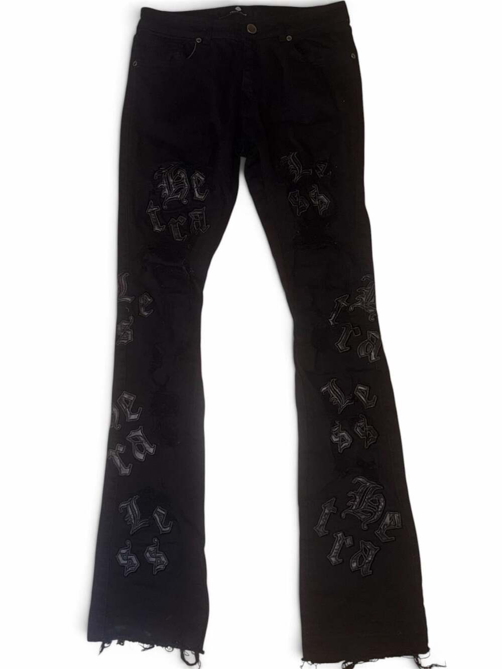 Focus Denim wear black embroidered gothic letter denim jeans